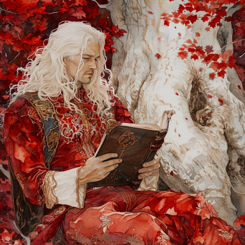 Leonardo DiCaprio in medieval attire under white oak tree