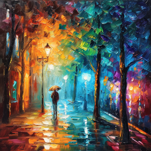 Stunning night scene in Leonid Afremov's artwork Stunning night scene in Leonid Afremov's artwork