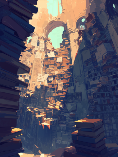Library with piles of books Library with piles of books