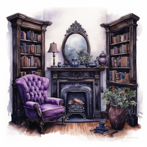 Watercolor painting of library study aesthetic