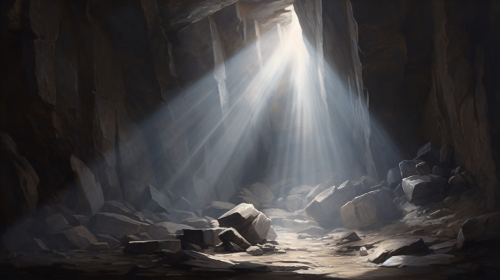 Painting of Light Rays Through Cave