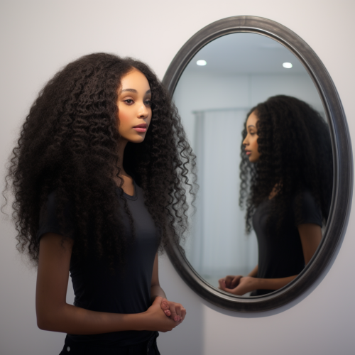 Happy woman with natural hair wig Happy woman with natural hair wig