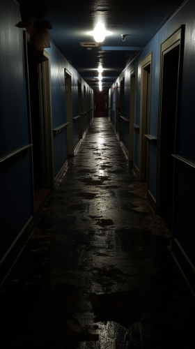 Mysterious house corridor with dim lighting