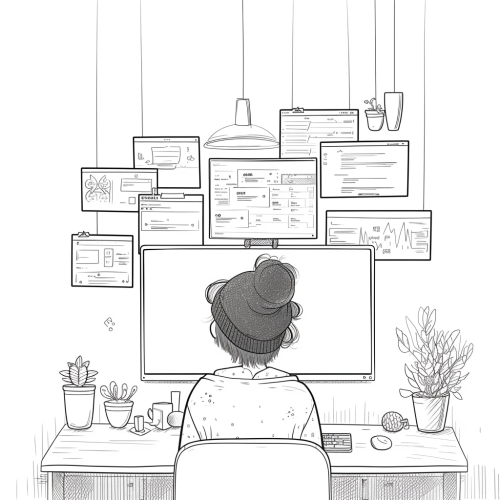 Line Drawing UX Storyboard Boy Sitting in Room
