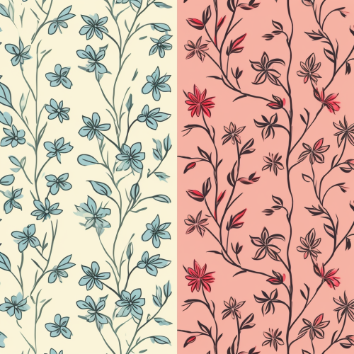 Simple Lineart Floral Pattern 3 Colors