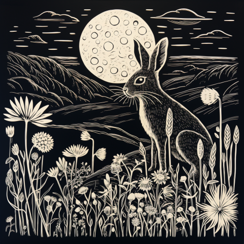 Beautiful linocut print of a jackrabbit Beautiful linocut print of a jackrabbit