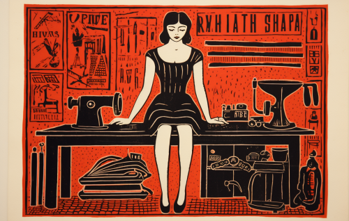 Colorful linoprint in WPA style