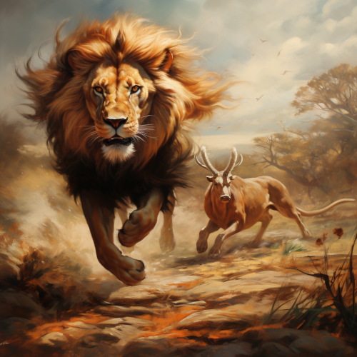 Lion chasing gazelle painting