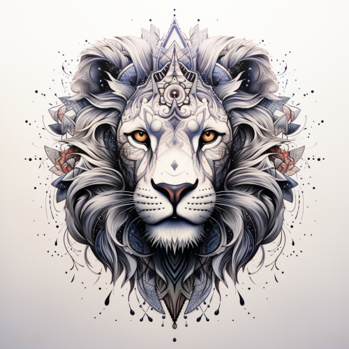 Lion face with dotwork mandalas