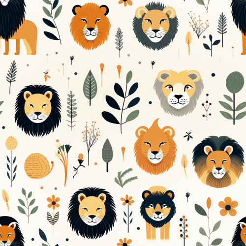Various lions in simplistic textile pattern