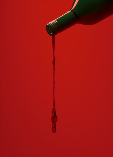 Drip of liquid on red background