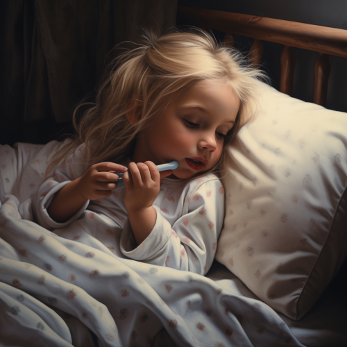 Little girl brushing teeth in cot
