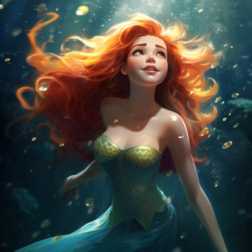 Disney's Little Mermaid as a Pixar character swimming underwater