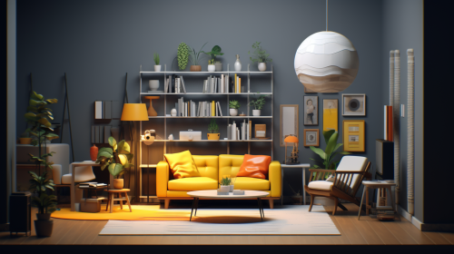 Modern living room with yellow hints