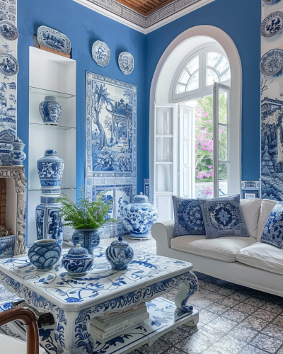 Blue and white mosaic tiles