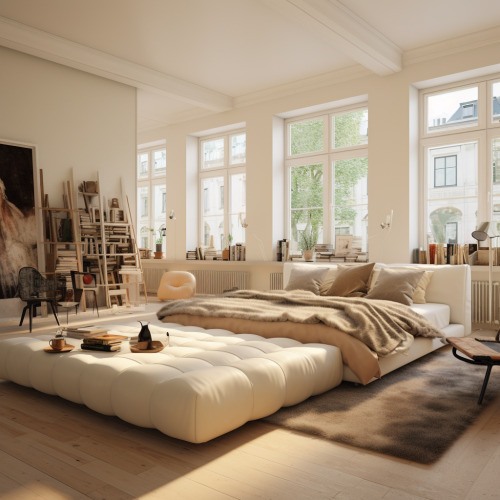 Cozy living room with large bed
