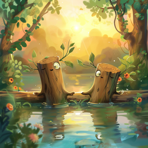 Logs holding hands floating river