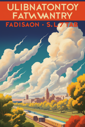London railway poster blue sky clouds vibrant colors London railway poster blue sky clouds vibrant colors