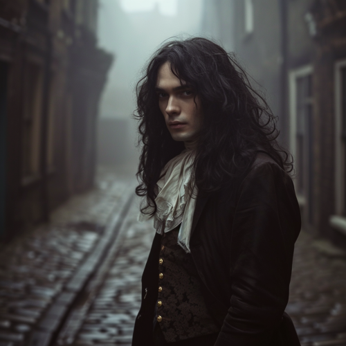 Dark-haired vampire in London streets