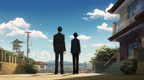 Lonely figure of son and father at home