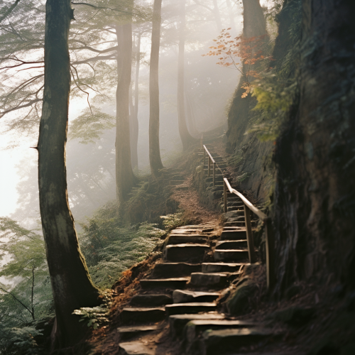 A breathtaking long stairway leading up the mountain A breathtaking long stairway leading up the mountain