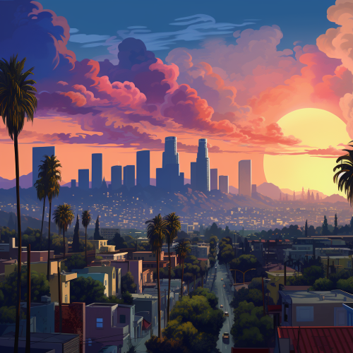 A mesmerizing pixel art of Los Angeles skyline
