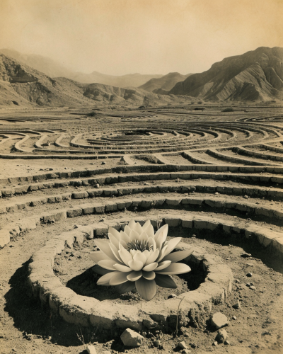 Lotus flower in desert hedge labyrinth Lotus flower in desert hedge labyrinth