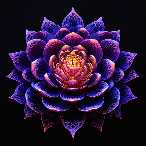 Lotus flower pulsating ultraviolet on black background