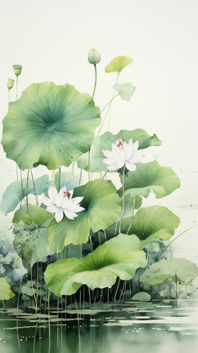 Lotus Ink Painting Leaves Splashing