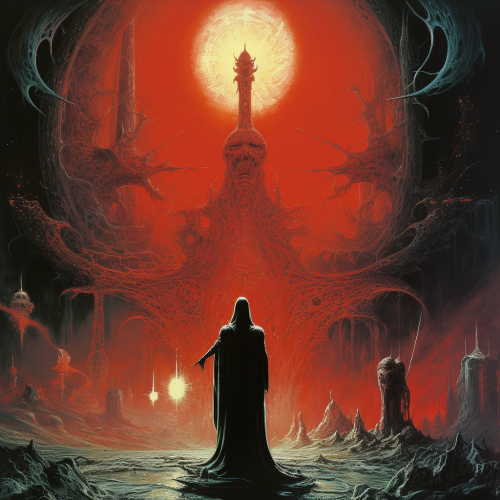 Wizard in Lovecraftian Hellscape with Strange Entities