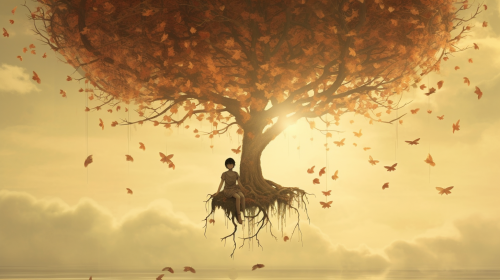 Girl under lovesick tree