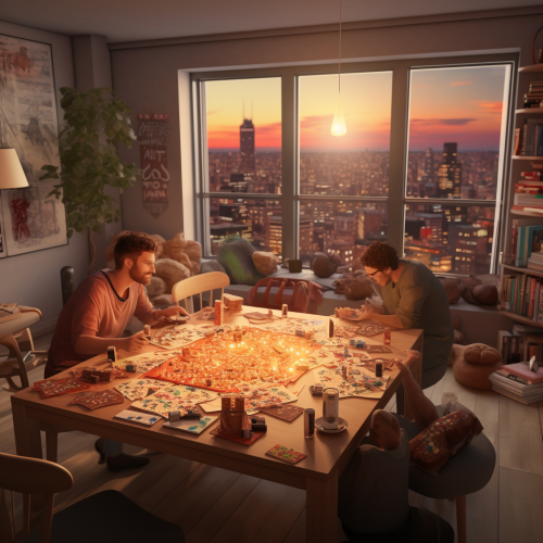 Friends playing low poly artistic game