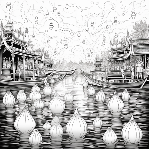 Coloring page of Loy Krathong festival