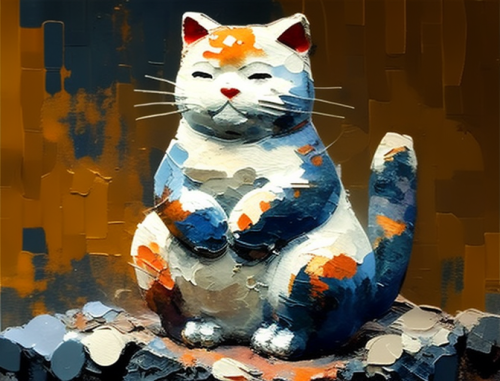 Colorful Lucky Cat Oil Painting