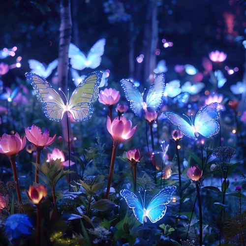 glowing flowers and butterflies fantasy glowing flowers and butterflies fantasy