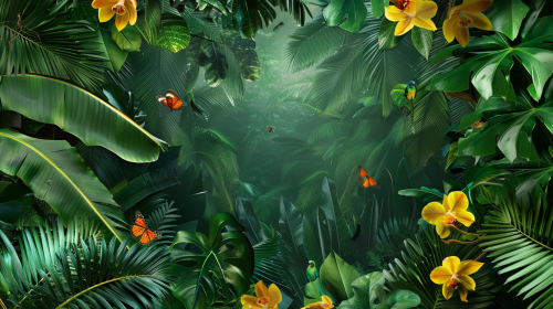Greenery with Banana Leaves & Butterflies