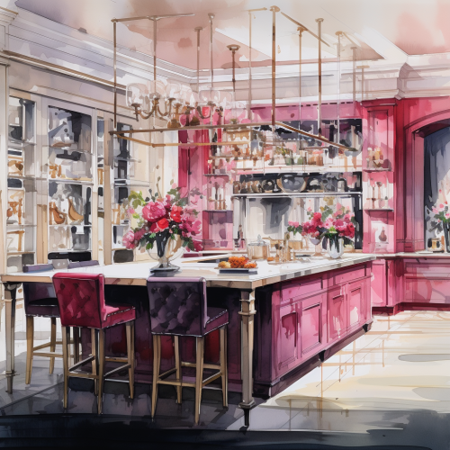 Watercolor kitchen with red and pink tones Watercolor kitchen with red and pink tones