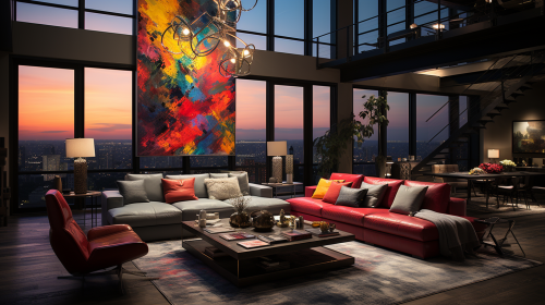 Modern art in luxury highrise game room