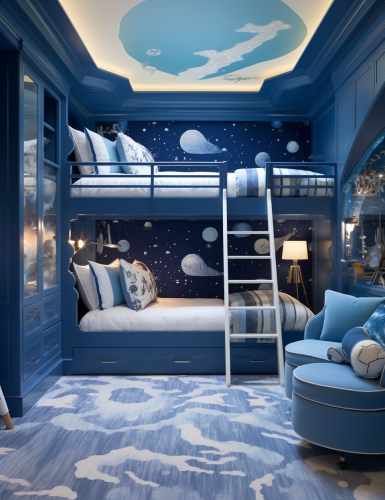 Luxurious blue and white bunkbeds