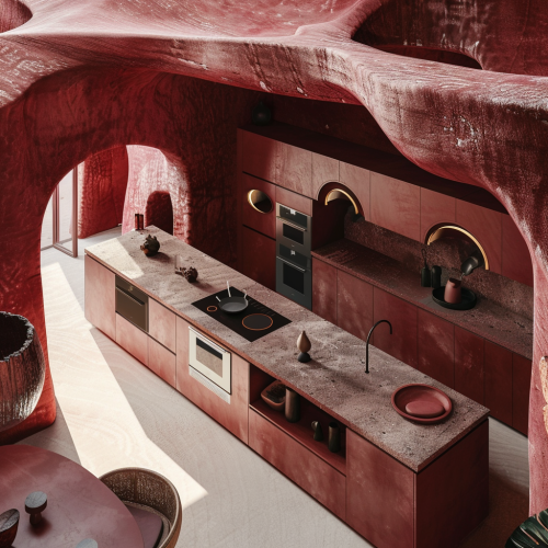 luxury red house kitchen design