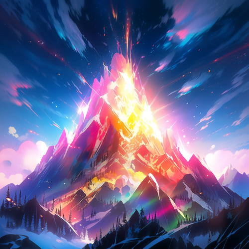 Beautiful magic mountains illustration in anime aesthetic