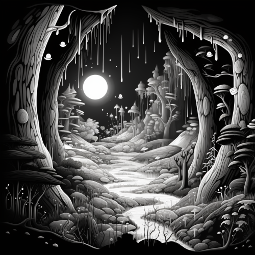 Dr. Seuss-style magical forest caves