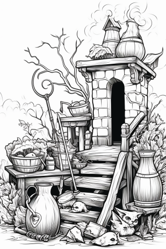 Coloring Page of Magical Objects