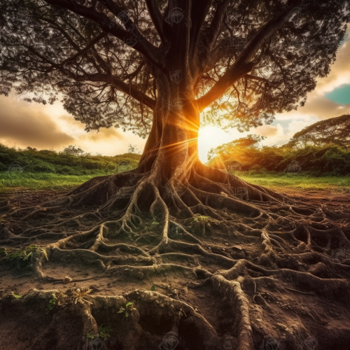 Beautiful tree with colorful roots