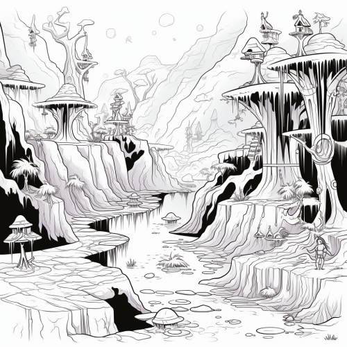 Witches exploring magical canyon waterfalls