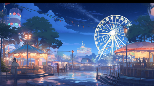 Enchanting Night Amusement Park Underneath the Stars