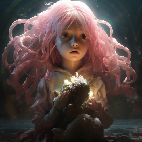 Young girl with pink hair and Cthulhu