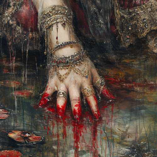 Maiden with Dripping Red Wax and Jewelry in Spring