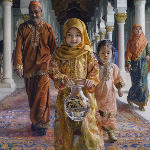 Malay girl coin jar mosque