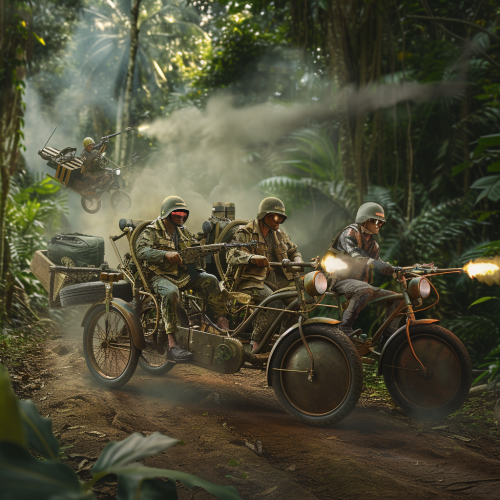 Malaysian Militias Firing from Modified Military Combat Rickshaw with Sidecar